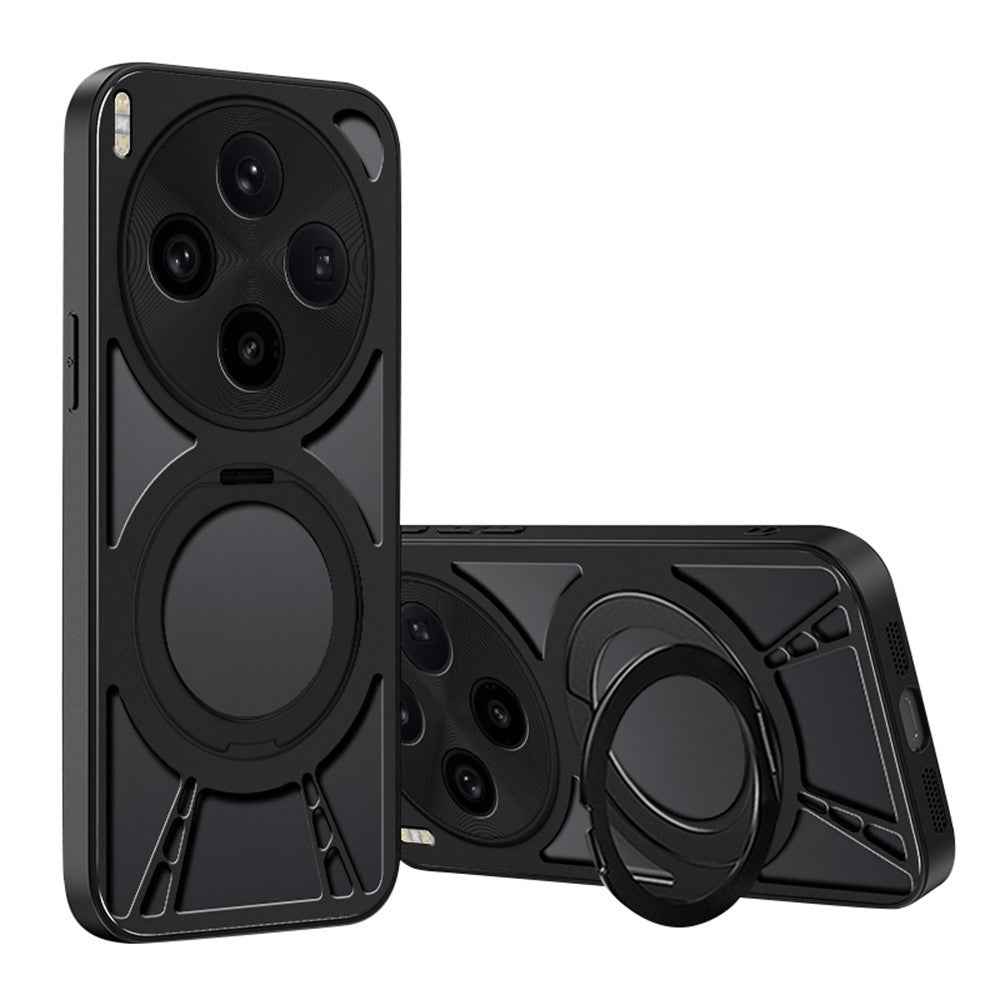 For vivo X300 5G Case Magnetic Kickstand Hollow Heat Dissipation Silicone + PC + Metal Bumper Phone Cover - Black
