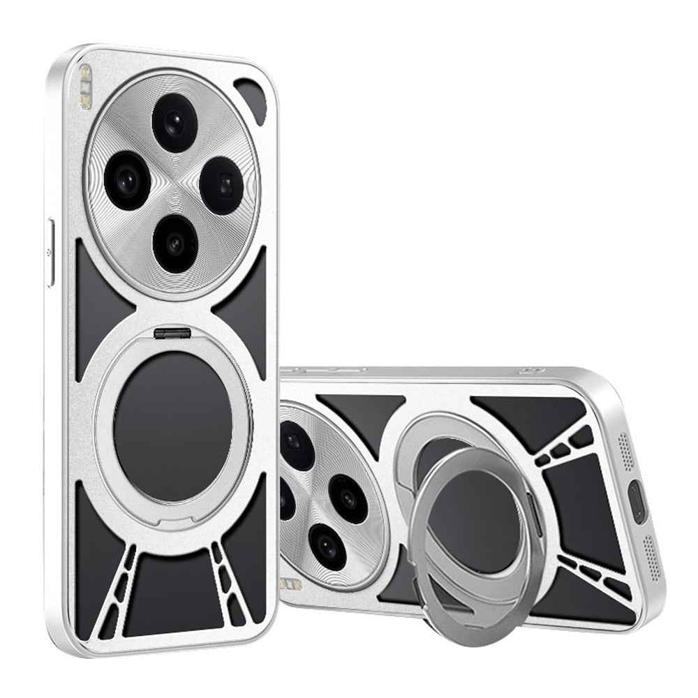 For vivo X300 5G Case Magnetic Kickstand Hollow Heat Dissipation Silicone + PC + Metal Bumper Phone Cover - Silver