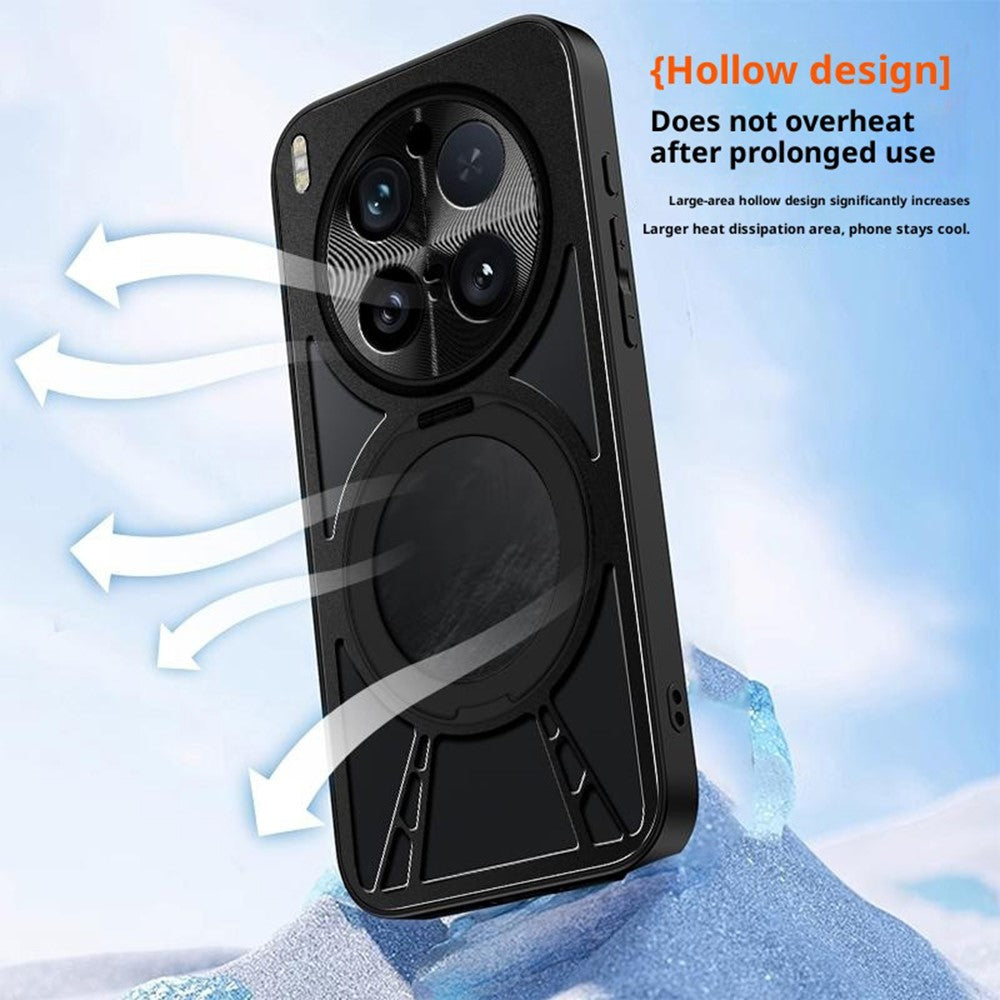For vivo X300 5G Case Magnetic Kickstand Hollow Heat Dissipation Silicone + PC + Metal Bumper Phone Cover - Silver