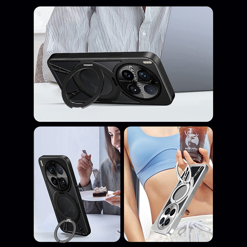 For vivo X300 5G Case Magnetic Kickstand Hollow Heat Dissipation Silicone + PC + Metal Bumper Phone Cover - Silver