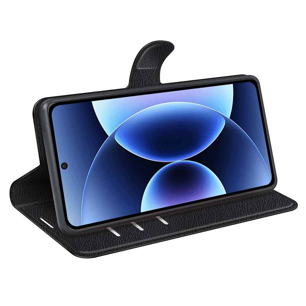 AMORUS For Xiaomi 17 Pro Wallet Case Litchi Texture Shockproof Leather Flip Stand Phone Cover - Black