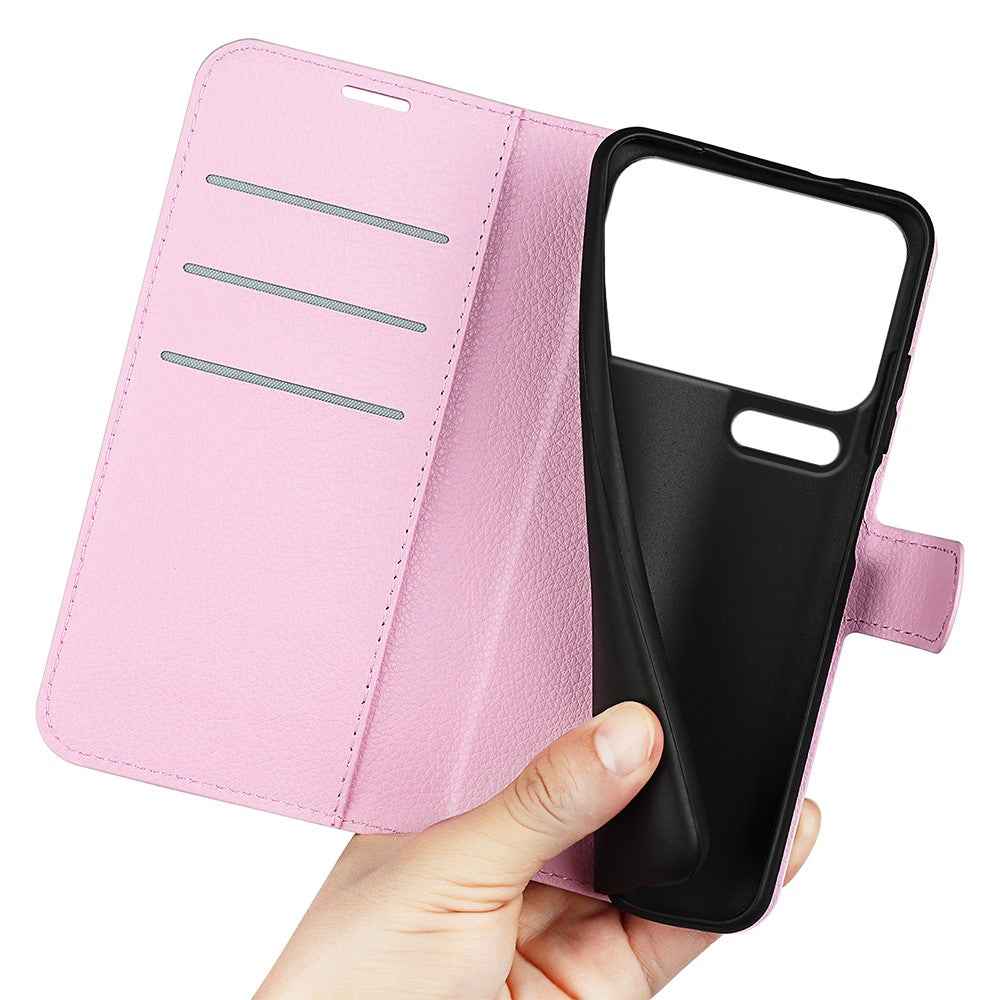 AMORUS For Xiaomi 17 Pro Wallet Case Litchi Texture Shockproof Leather Flip Stand Phone Cover - Pink