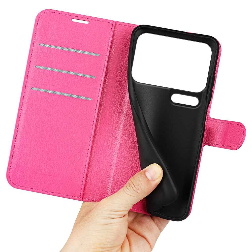 AMORUS For Xiaomi 17 Pro Wallet Case Litchi Texture Shockproof Leather Flip Stand Phone Cover - Rose