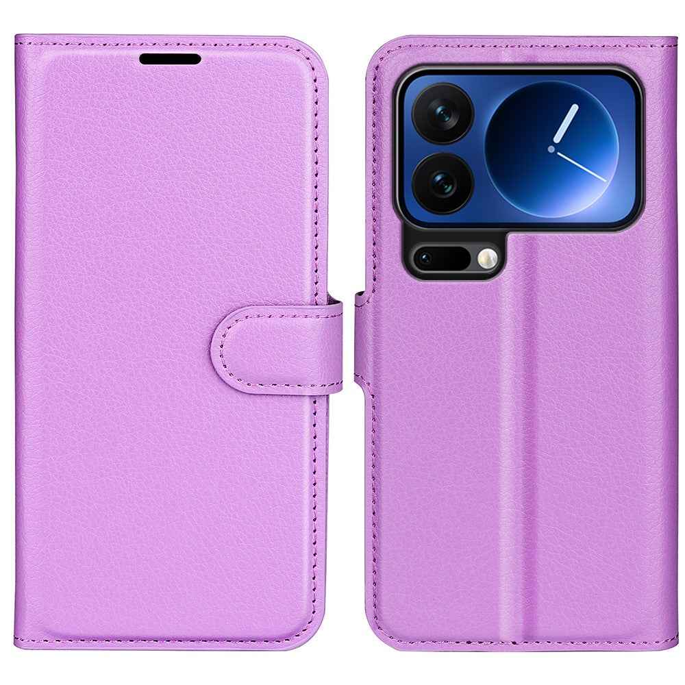 AMORUS For Xiaomi 17 Pro Wallet Case Litchi Texture Shockproof Leather Flip Stand Phone Cover - Purple