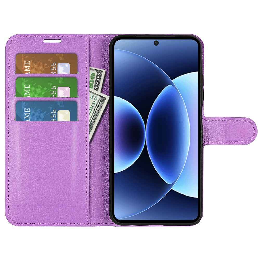 AMORUS For Xiaomi 17 Pro Wallet Case Litchi Texture Shockproof Leather Flip Stand Phone Cover - Purple