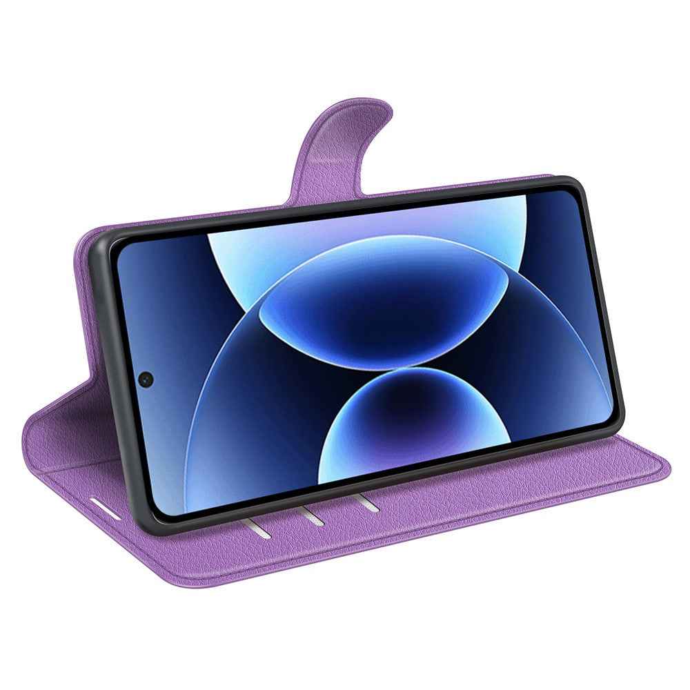 AMORUS For Xiaomi 17 Pro Wallet Case Litchi Texture Shockproof Leather Flip Stand Phone Cover - Purple