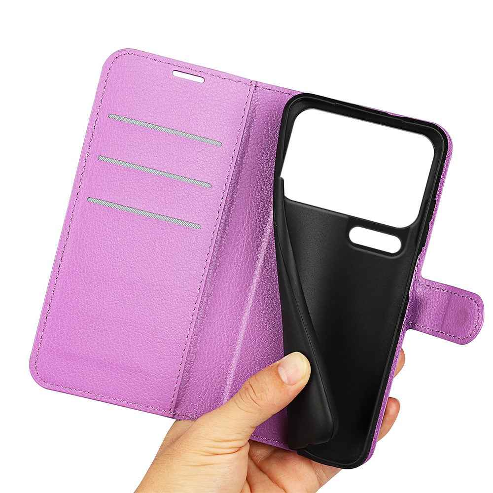 AMORUS For Xiaomi 17 Pro Wallet Case Litchi Texture Shockproof Leather Flip Stand Phone Cover - Purple
