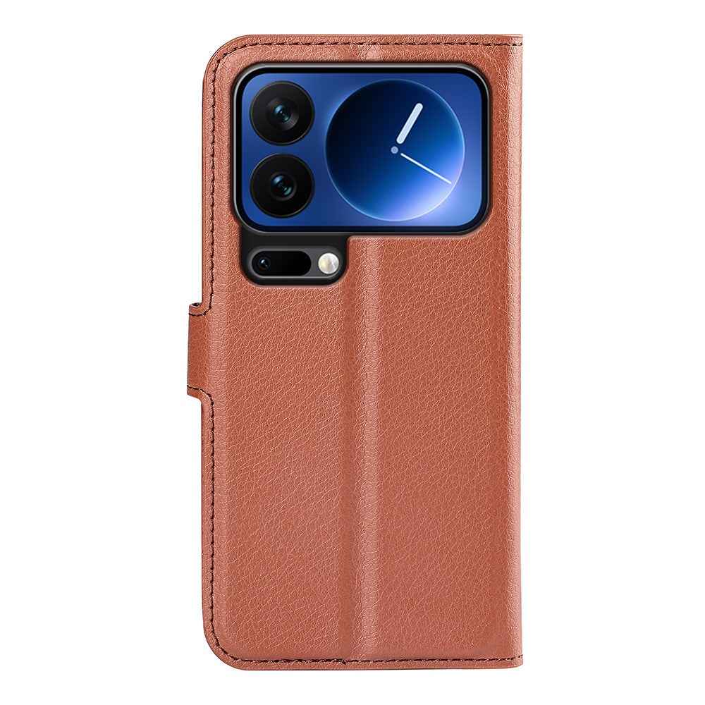 AMORUS For Xiaomi 17 Pro Wallet Case Litchi Texture Shockproof Leather Flip Stand Phone Cover - Brown