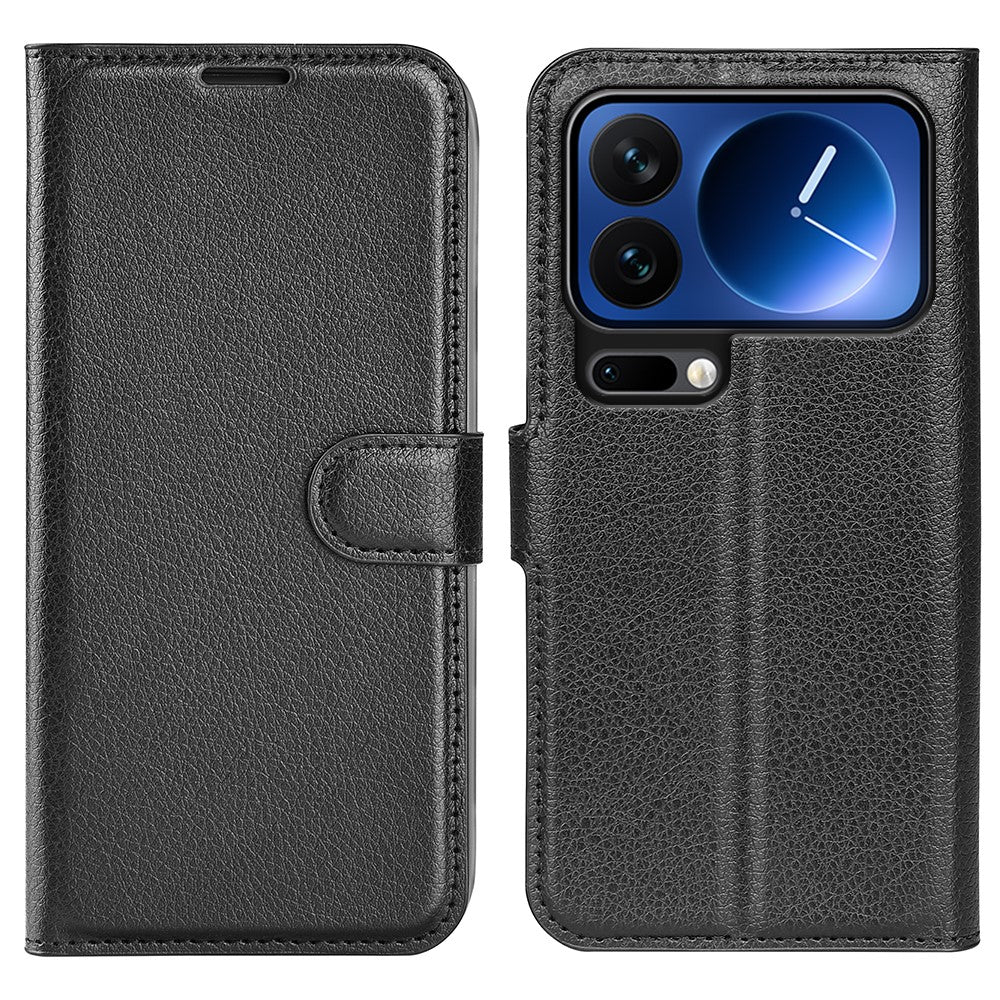 AMORUS For Xiaomi 17 Pro Max Wallet Case Litchi Texture Shockproof Leather Flip Stand Phone Cover - Black