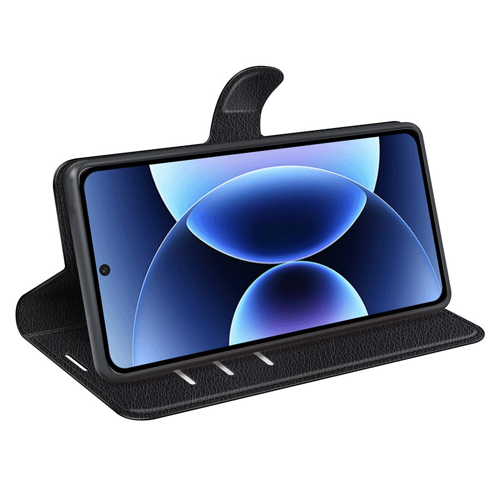 AMORUS For Xiaomi 17 Pro Max Wallet Case Litchi Texture Shockproof Leather Flip Stand Phone Cover - Black