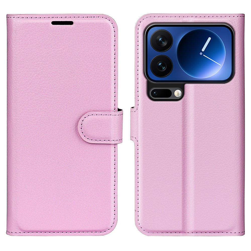 AMORUS For Xiaomi 17 Pro Max Wallet Case Litchi Texture Shockproof Leather Flip Stand Phone Cover - Pink