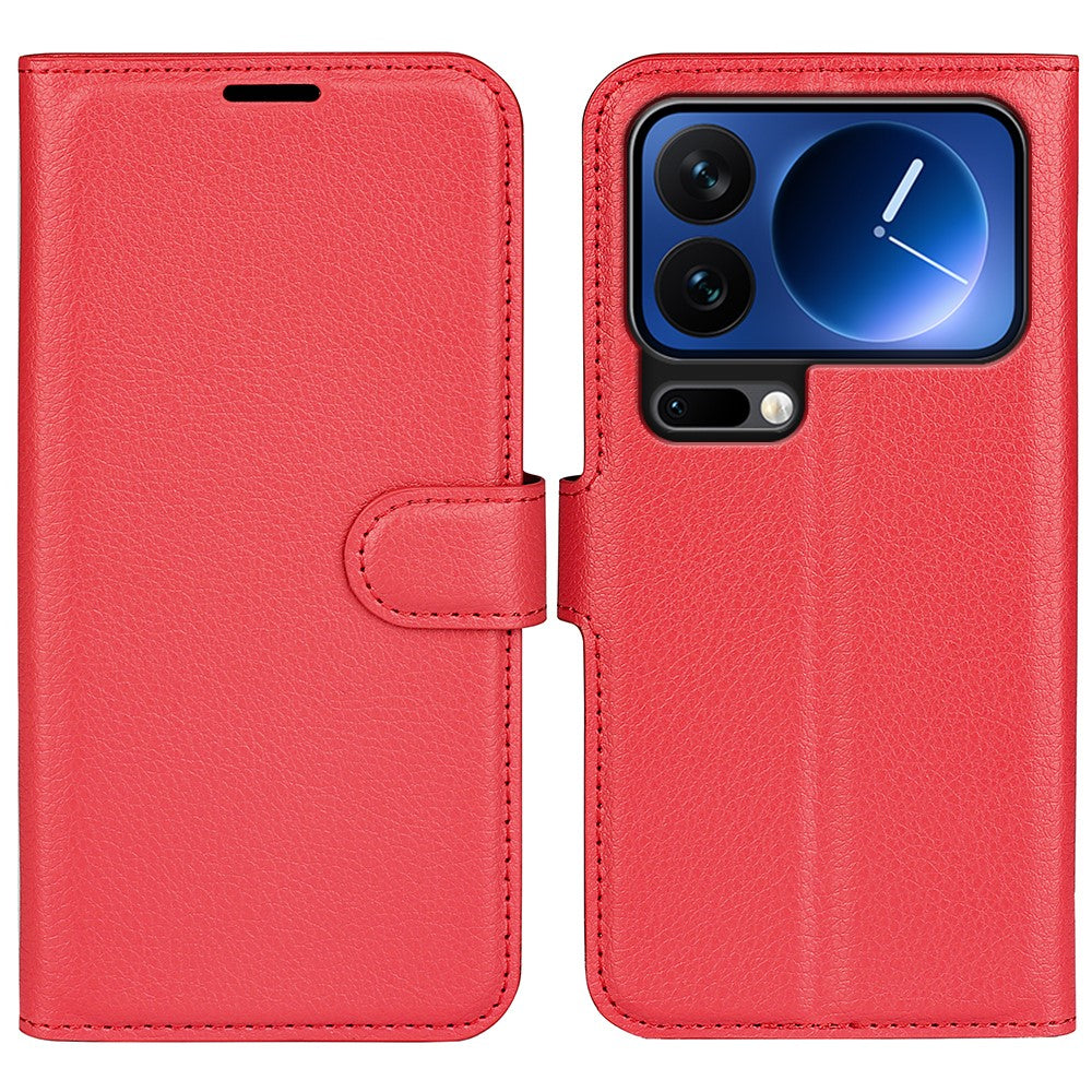 AMORUS For Xiaomi 17 Pro Max Wallet Case Litchi Texture Shockproof Leather Flip Stand Phone Cover - Red