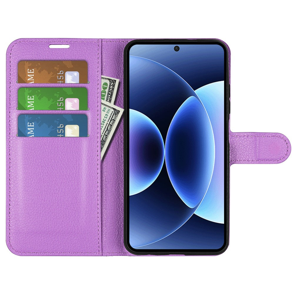 AMORUS For Xiaomi 17 Pro Max Wallet Case Litchi Texture Shockproof Leather Flip Stand Phone Cover - Purple