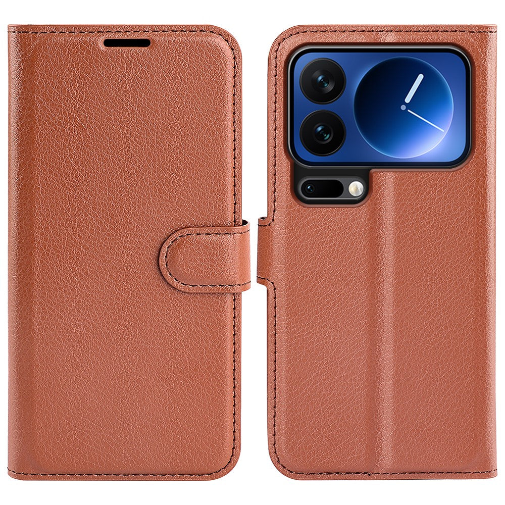 AMORUS For Xiaomi 17 Pro Max Wallet Case Litchi Texture Shockproof Leather Flip Stand Phone Cover - Brown