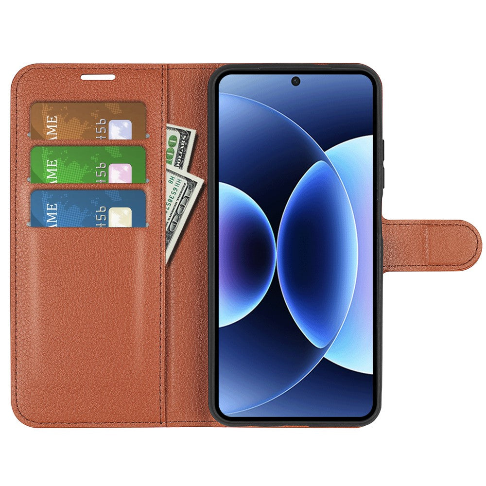 AMORUS For Xiaomi 17 Pro Max Wallet Case Litchi Texture Shockproof Leather Flip Stand Phone Cover - Brown