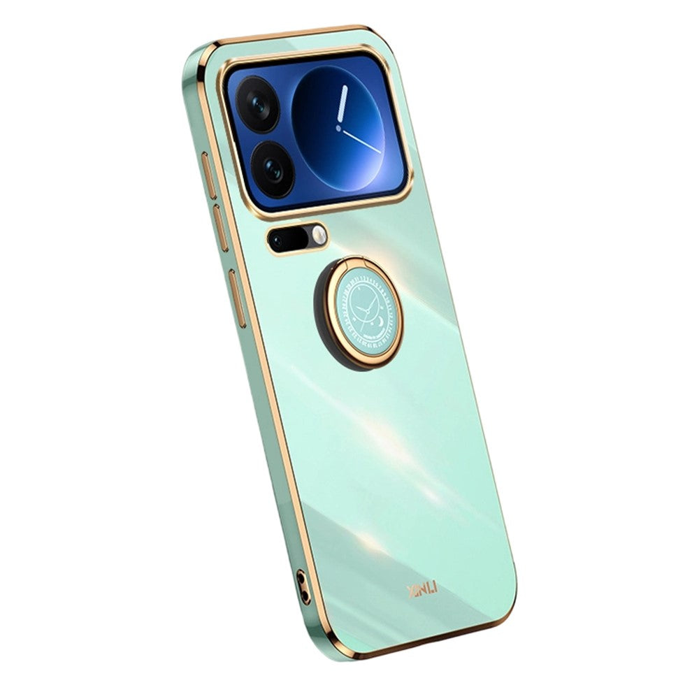 Bulk Purchasing XINLI For Xiaomi 17 Pro Max Case Ring Kickstand Electroplating TPU Phone Cover - Cyan