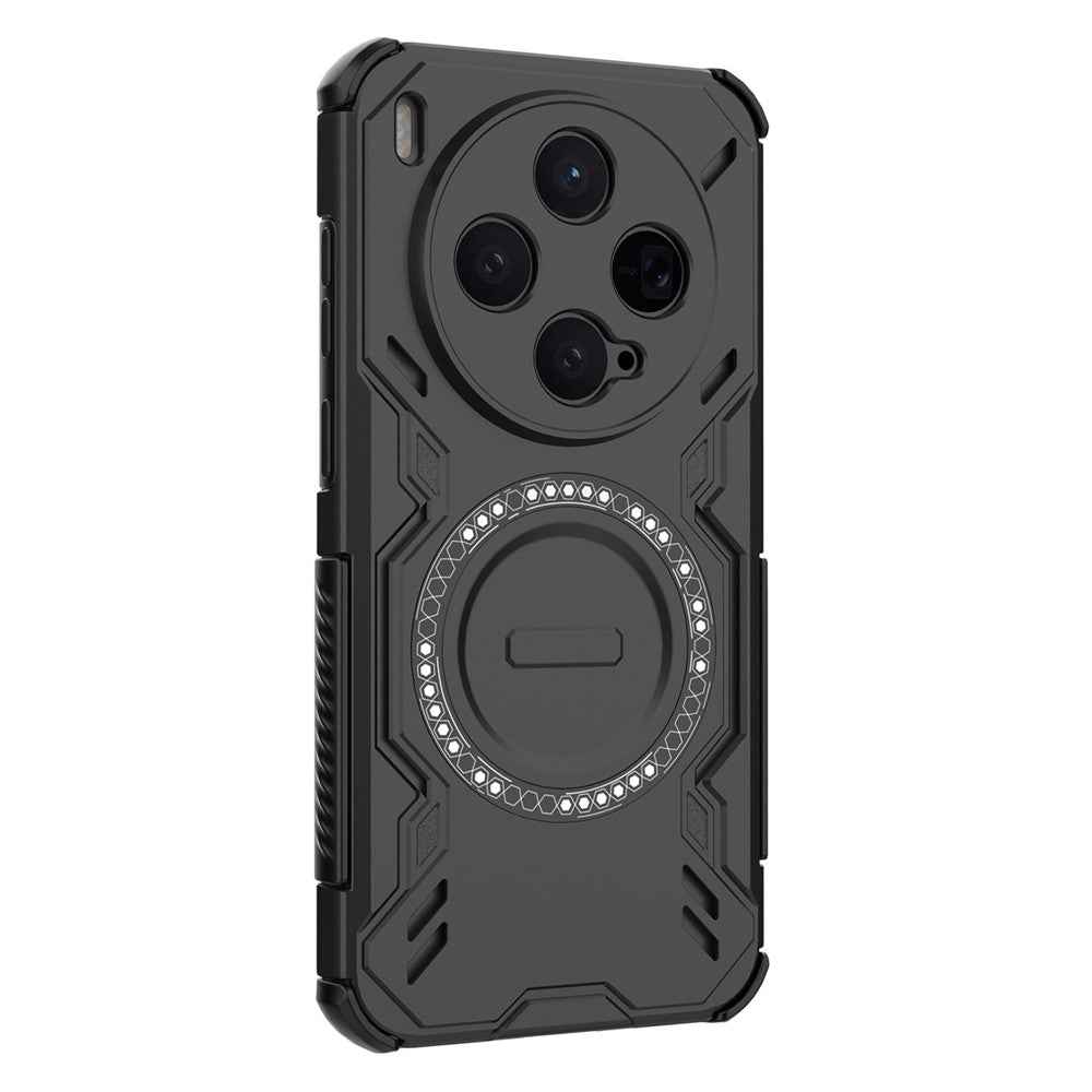 For vivo X300 5G Magnetic Case Butterfly Armor Hollow Heat Dissipation PC + TPU Phone Cover - Black