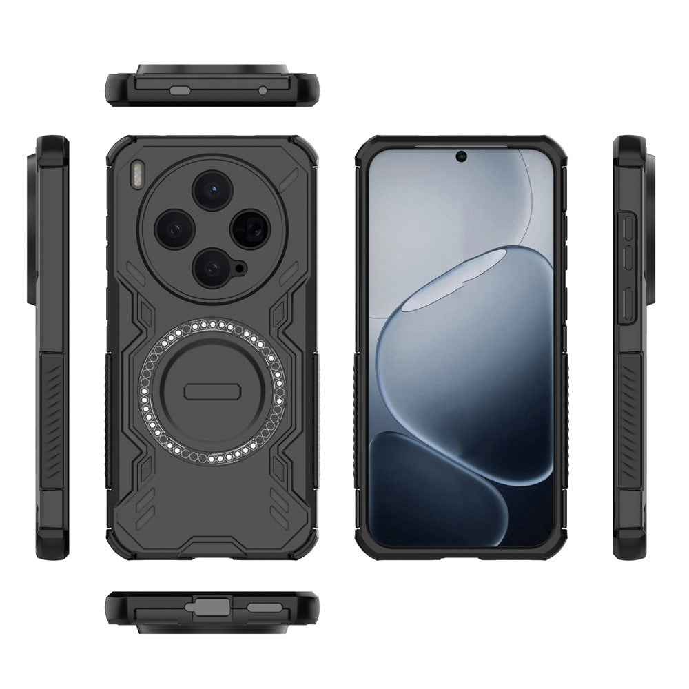For vivo X300 5G Magnetic Case Butterfly Armor Hollow Heat Dissipation PC + TPU Phone Cover - Black