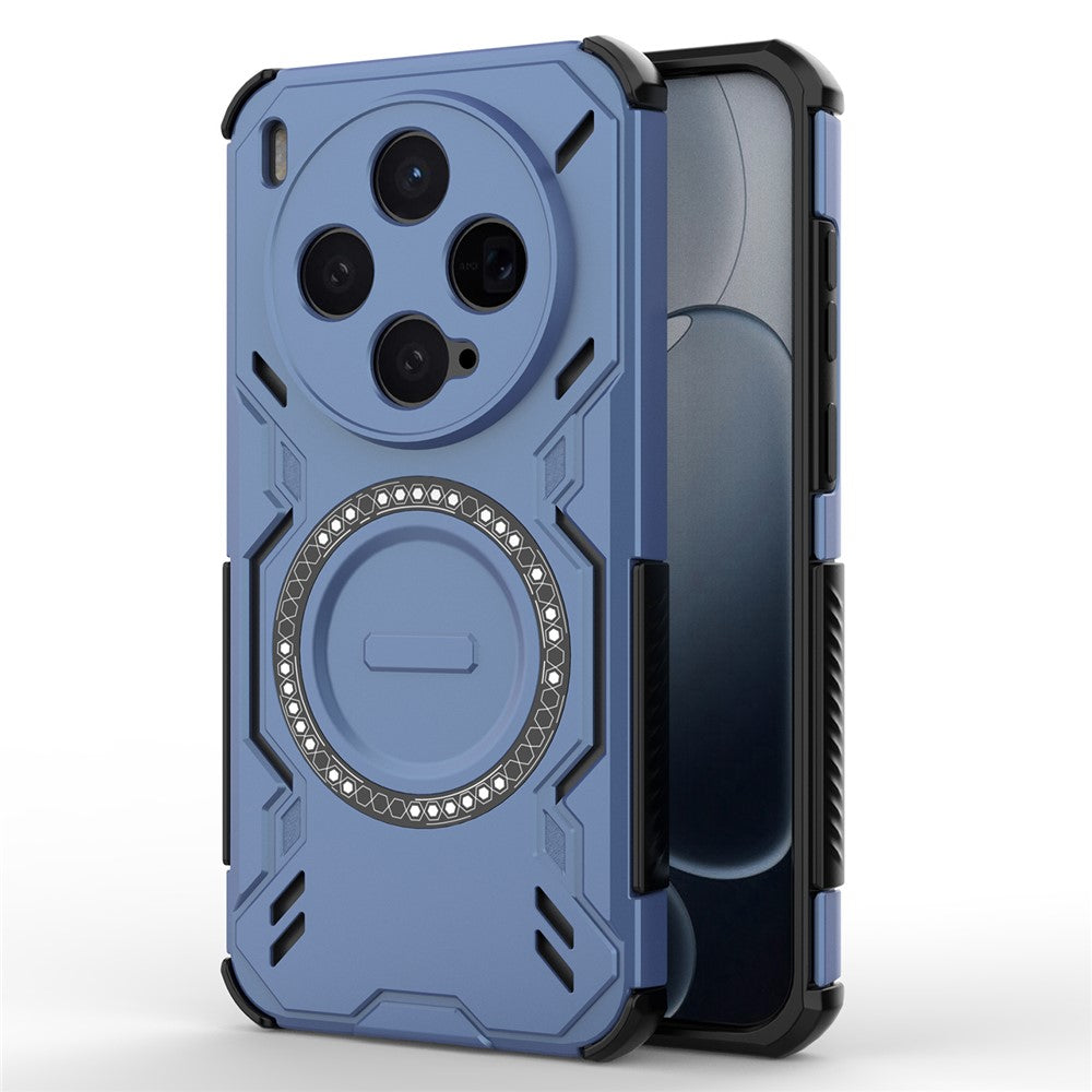 For vivo X300 5G Magnetic Case Butterfly Armor Hollow Heat Dissipation PC + TPU Phone Cover - Blue