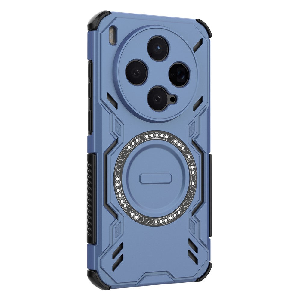 For vivo X300 5G Magnetic Case Butterfly Armor Hollow Heat Dissipation PC + TPU Phone Cover - Blue