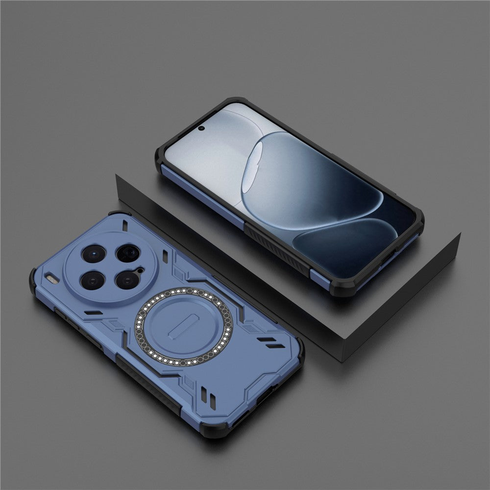 For vivo X300 5G Magnetic Case Butterfly Armor Hollow Heat Dissipation PC + TPU Phone Cover - Blue