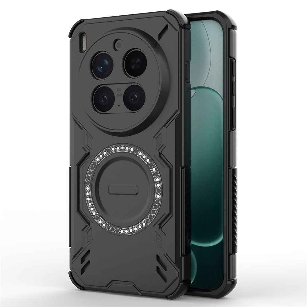 For vivo X300 Pro 5G Magnetic Case Butterfly Armor Hollow Heat Dissipation PC + TPU Phone Cover - Black