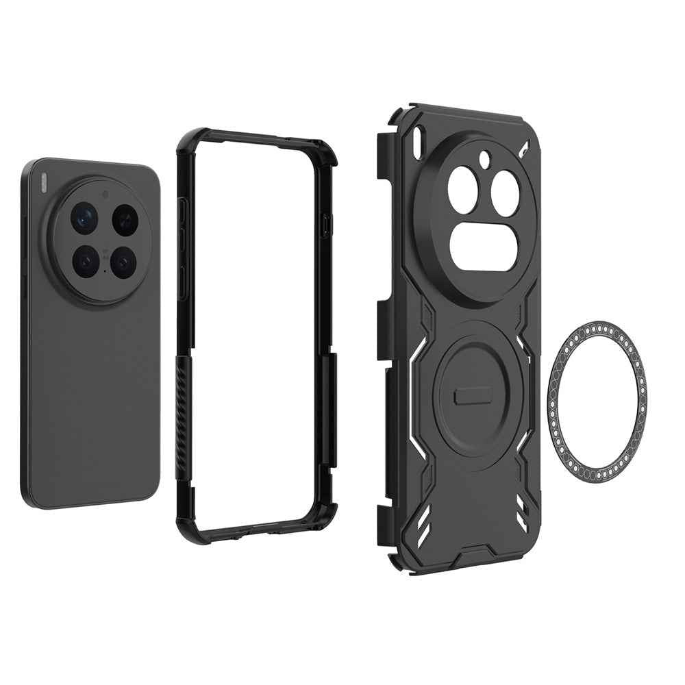 For vivo X300 Pro 5G Magnetic Case Butterfly Armor Hollow Heat Dissipation PC + TPU Phone Cover - Black