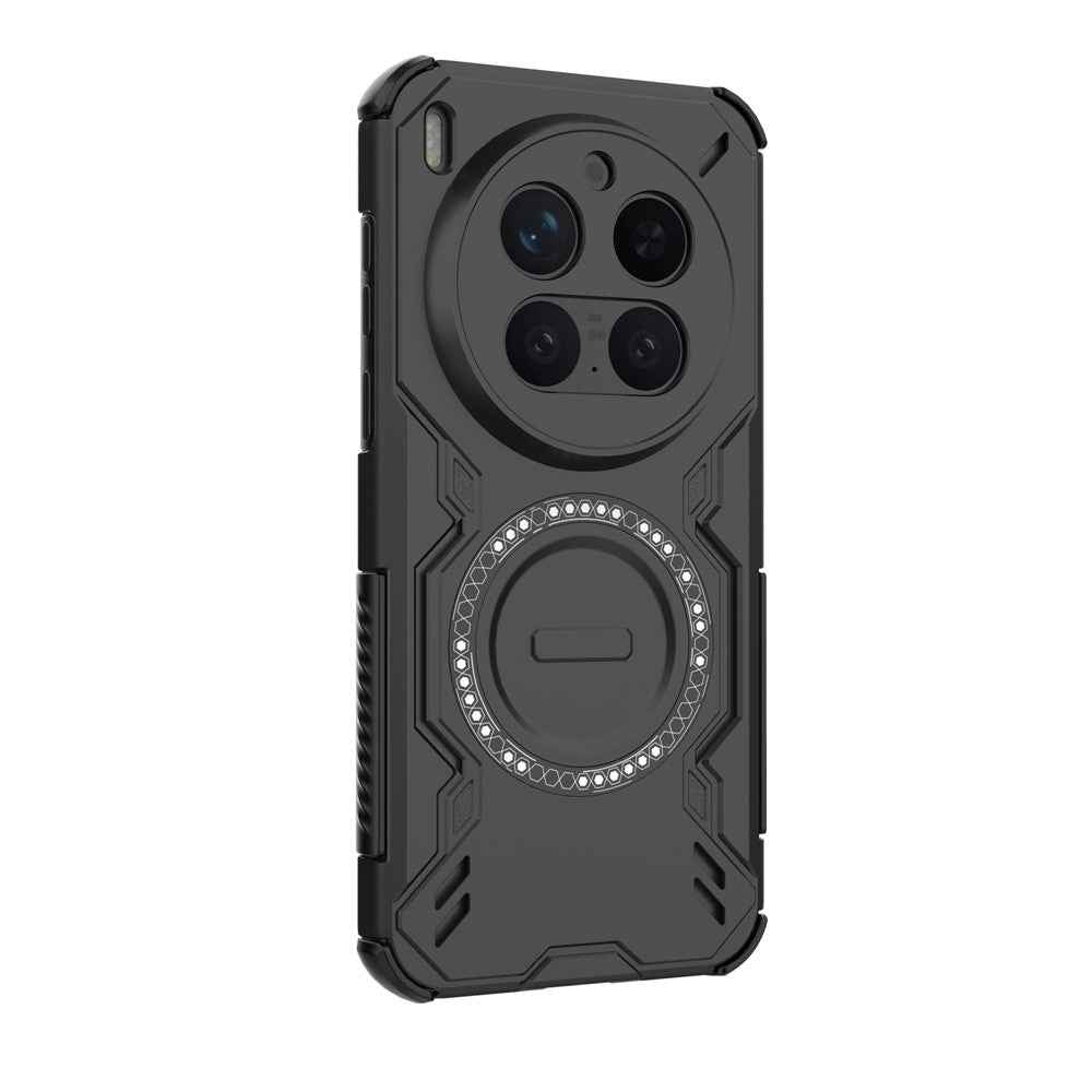 For vivo X300 Pro 5G Magnetic Case Butterfly Armor Hollow Heat Dissipation PC + TPU Phone Cover - Black