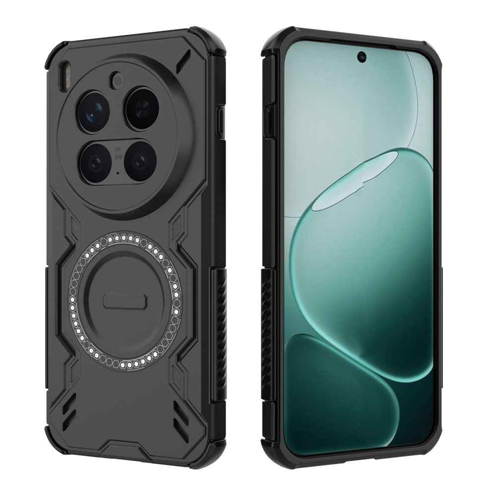 For vivo X300 Pro 5G Magnetic Case Butterfly Armor Hollow Heat Dissipation PC + TPU Phone Cover - Black