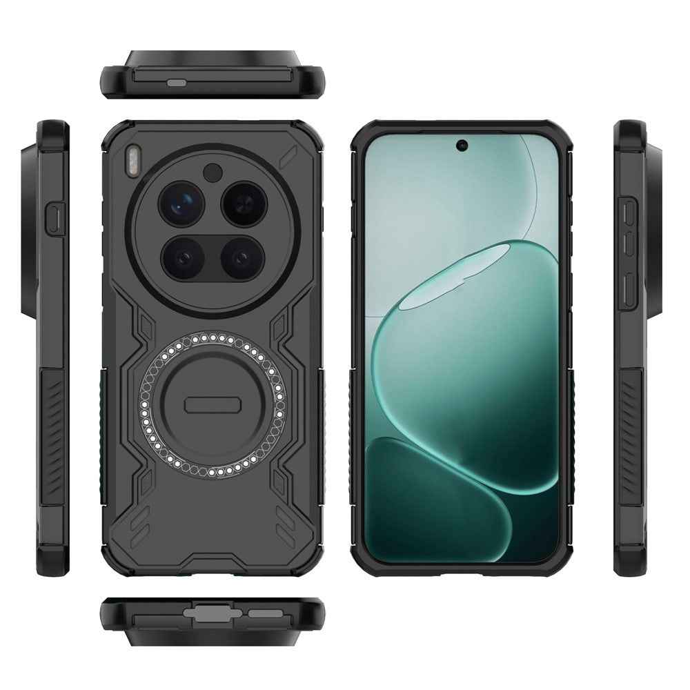 For vivo X300 Pro 5G Magnetic Case Butterfly Armor Hollow Heat Dissipation PC + TPU Phone Cover - Black