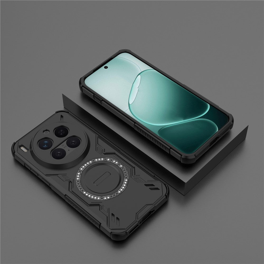 For vivo X300 Pro 5G Magnetic Case Butterfly Armor Hollow Heat Dissipation PC + TPU Phone Cover - Black