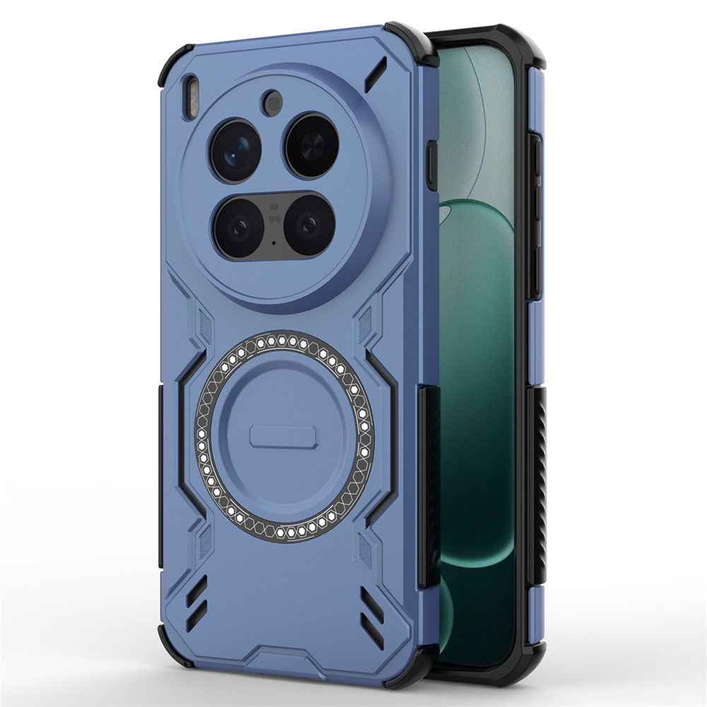 For vivo X300 Pro 5G Magnetic Case Butterfly Armor Hollow Heat Dissipation PC + TPU Phone Cover - Blue