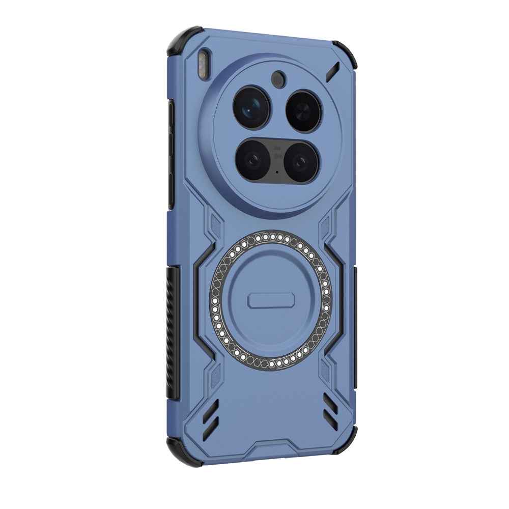 For vivo X300 Pro 5G Magnetic Case Butterfly Armor Hollow Heat Dissipation PC + TPU Phone Cover - Blue