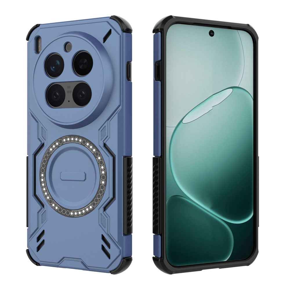 For vivo X300 Pro 5G Magnetic Case Butterfly Armor Hollow Heat Dissipation PC + TPU Phone Cover - Blue