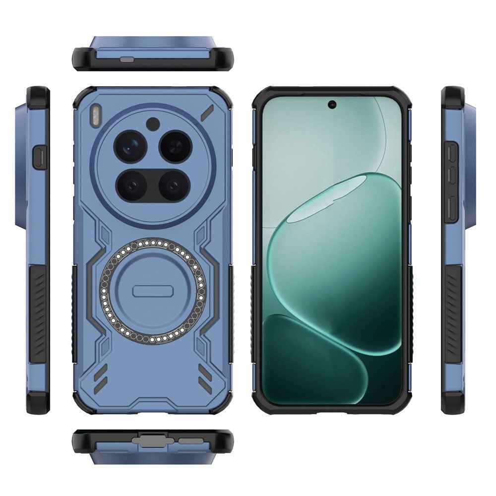 For vivo X300 Pro 5G Magnetic Case Butterfly Armor Hollow Heat Dissipation PC + TPU Phone Cover - Blue