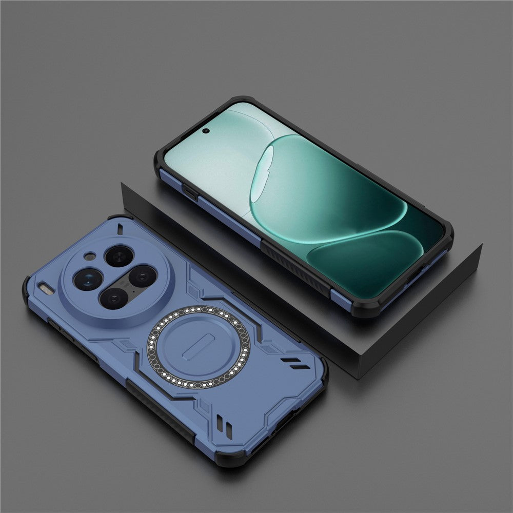For vivo X300 Pro 5G Magnetic Case Butterfly Armor Hollow Heat Dissipation PC + TPU Phone Cover - Blue