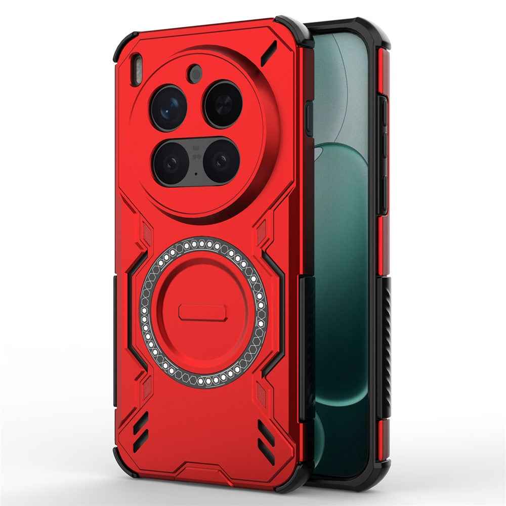 For vivo X300 Pro 5G Magnetic Case Butterfly Armor Hollow Heat Dissipation PC + TPU Phone Cover - Red