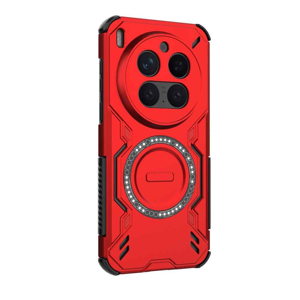 For vivo X300 Pro 5G Magnetic Case Butterfly Armor Hollow Heat Dissipation PC + TPU Phone Cover - Red