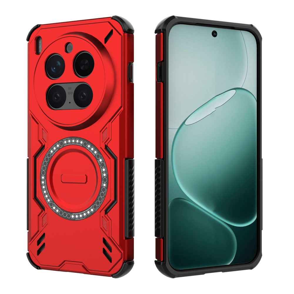 For vivo X300 Pro 5G Magnetic Case Butterfly Armor Hollow Heat Dissipation PC + TPU Phone Cover - Red