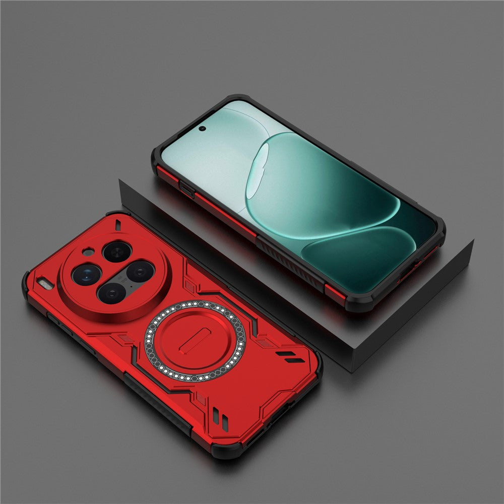 For vivo X300 Pro 5G Magnetic Case Butterfly Armor Hollow Heat Dissipation PC + TPU Phone Cover - Red