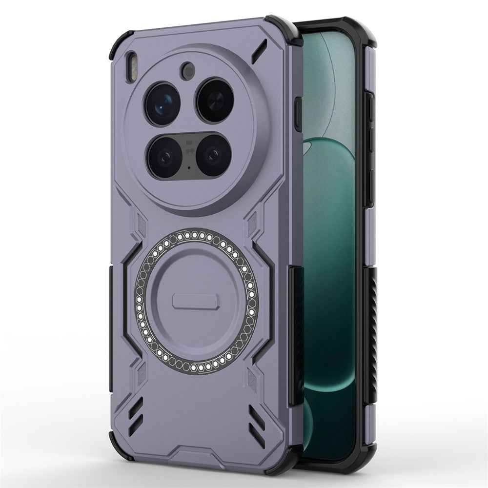 For vivo X300 Pro 5G Magnetic Case Butterfly Armor Hollow Heat Dissipation PC + TPU Phone Cover - Purple
