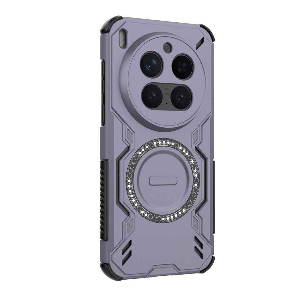 For vivo X300 Pro 5G Magnetic Case Butterfly Armor Hollow Heat Dissipation PC + TPU Phone Cover - Purple