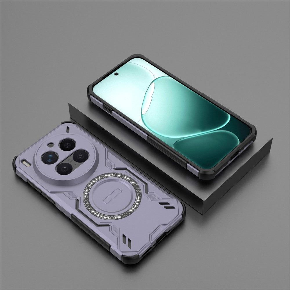For vivo X300 Pro 5G Magnetic Case Butterfly Armor Hollow Heat Dissipation PC + TPU Phone Cover - Purple