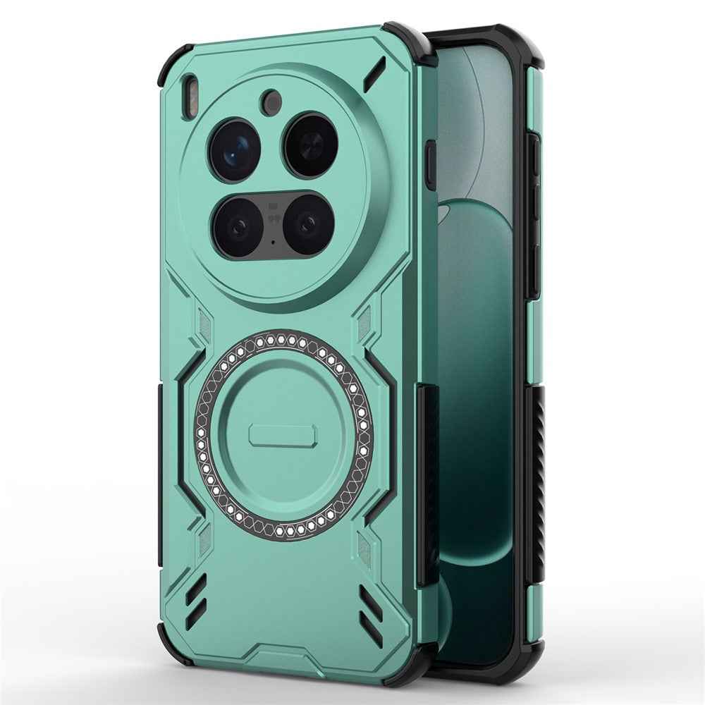 For vivo X300 Pro 5G Magnetic Case Butterfly Armor Hollow Heat Dissipation PC + TPU Phone Cover - Green