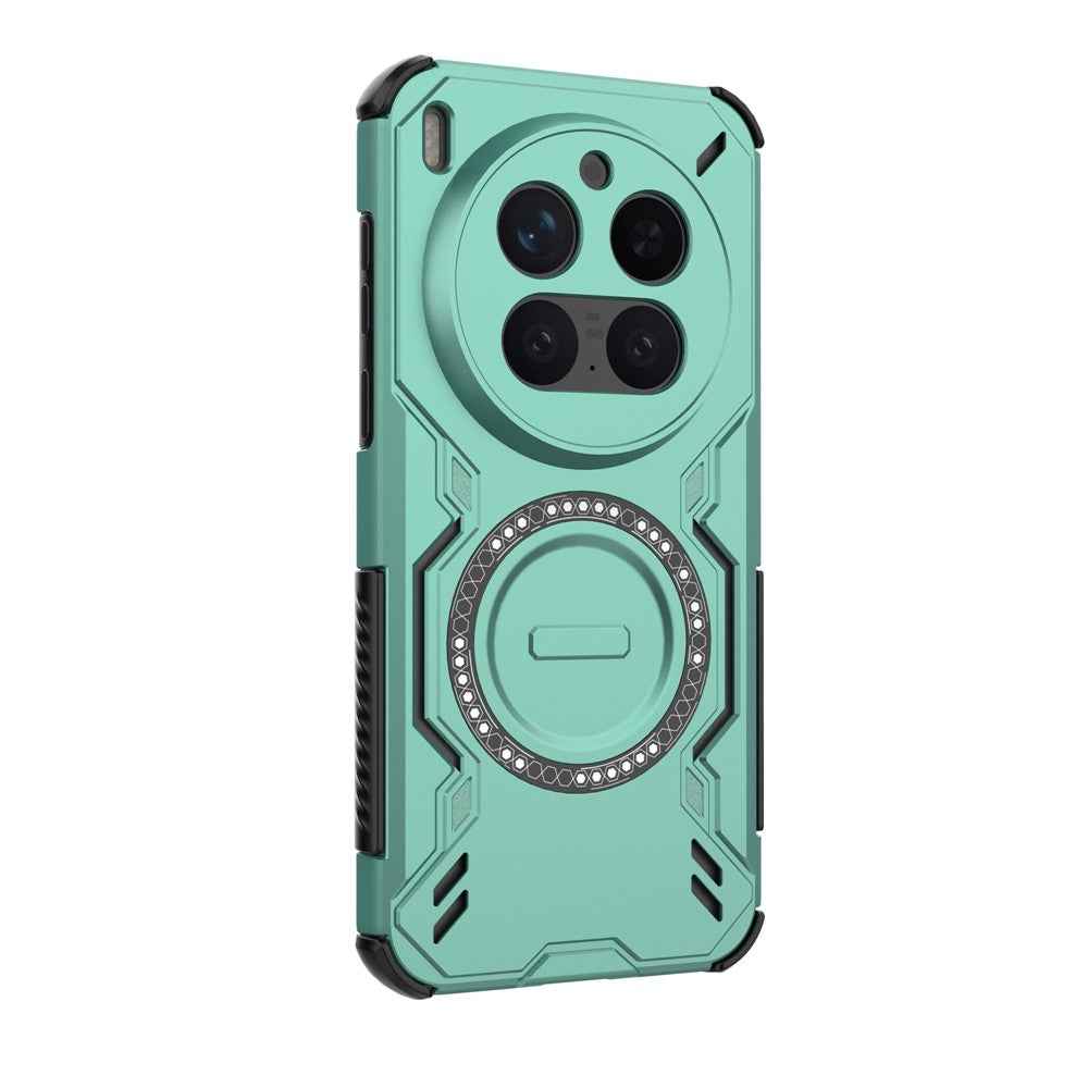For vivo X300 Pro 5G Magnetic Case Butterfly Armor Hollow Heat Dissipation PC + TPU Phone Cover - Green