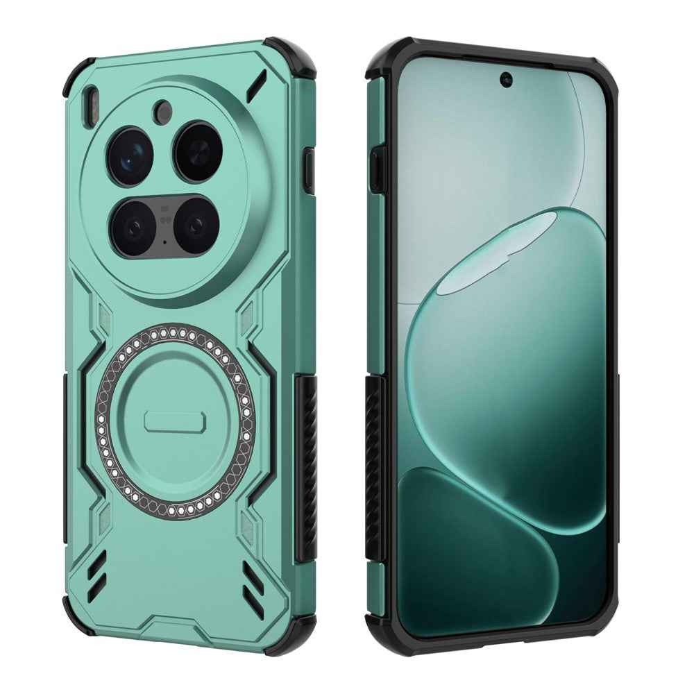 For vivo X300 Pro 5G Magnetic Case Butterfly Armor Hollow Heat Dissipation PC + TPU Phone Cover - Green