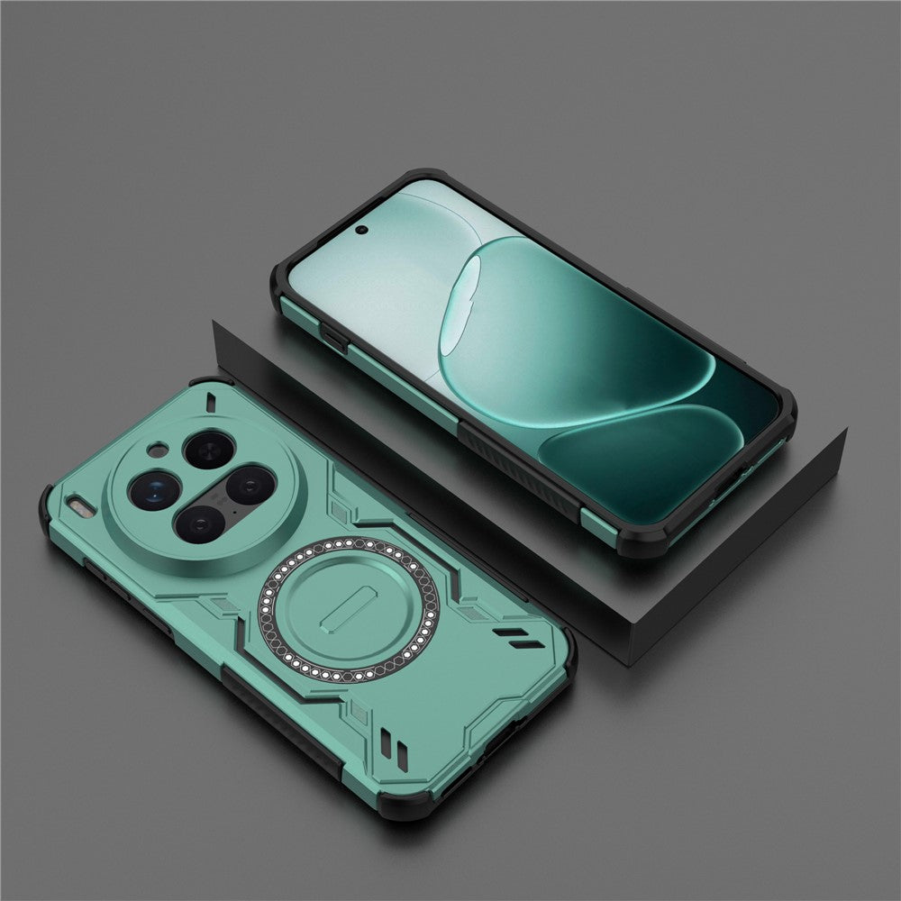 For vivo X300 Pro 5G Magnetic Case Butterfly Armor Hollow Heat Dissipation PC + TPU Phone Cover - Green