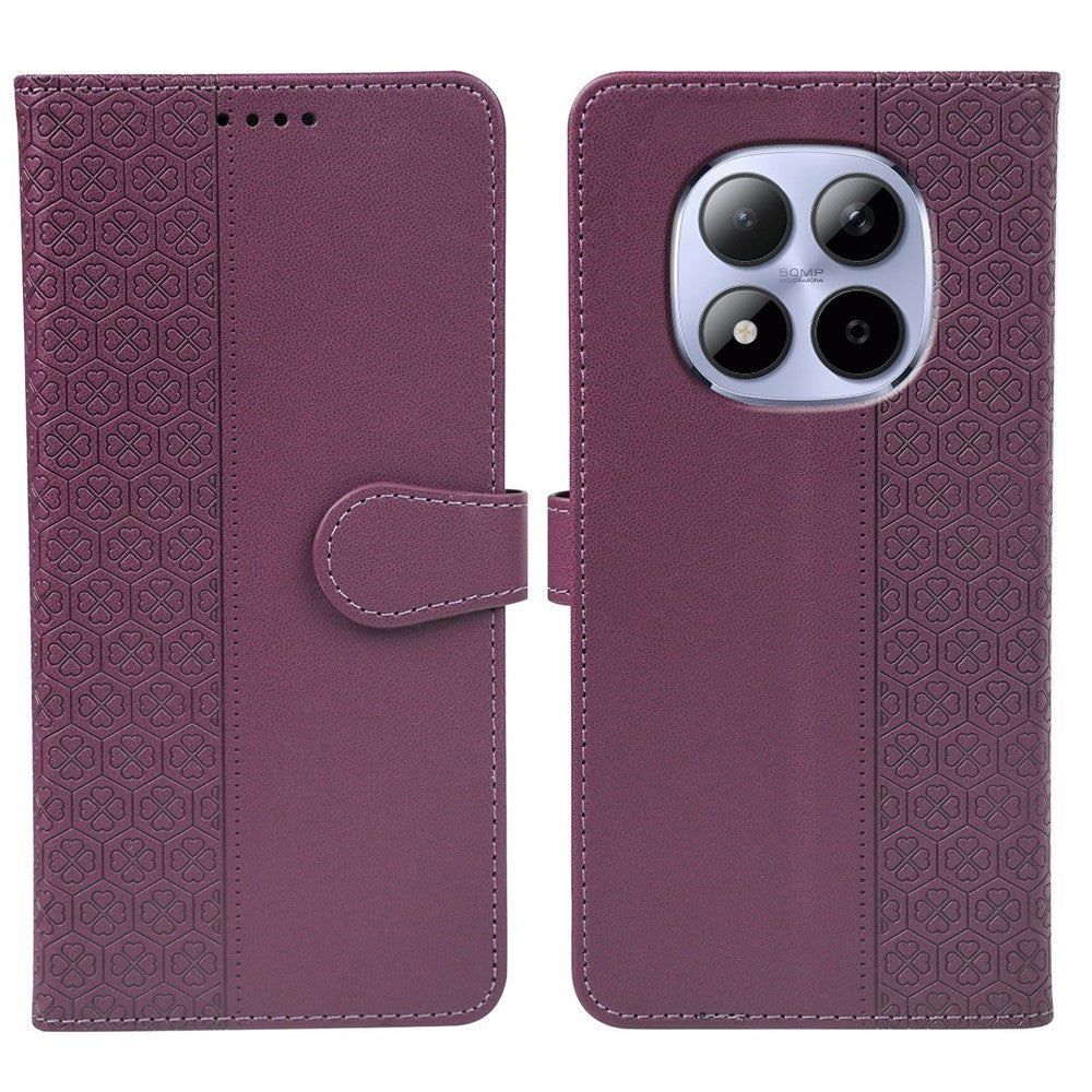 For Xiaomi Redmi Note 15 Pro 5G (Global) Case Magnetic Clasp Four Leaf Clover Leather Phone Cover - Dark Purple