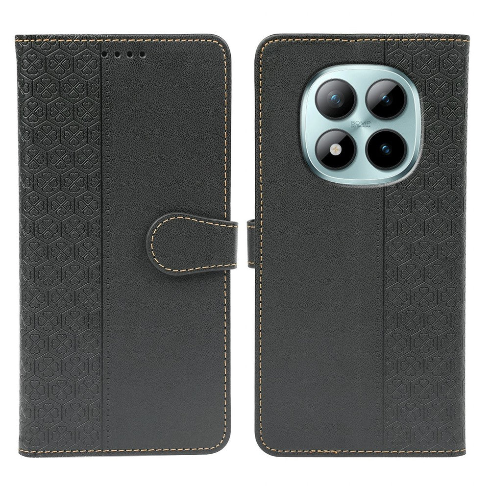 For Xiaomi Poco M8 Pro 5G / Redmi Note 15 Pro+ 5G (Global) Case Magnetic Clasp Four Leaf Clover Leather Phone Cover - Black