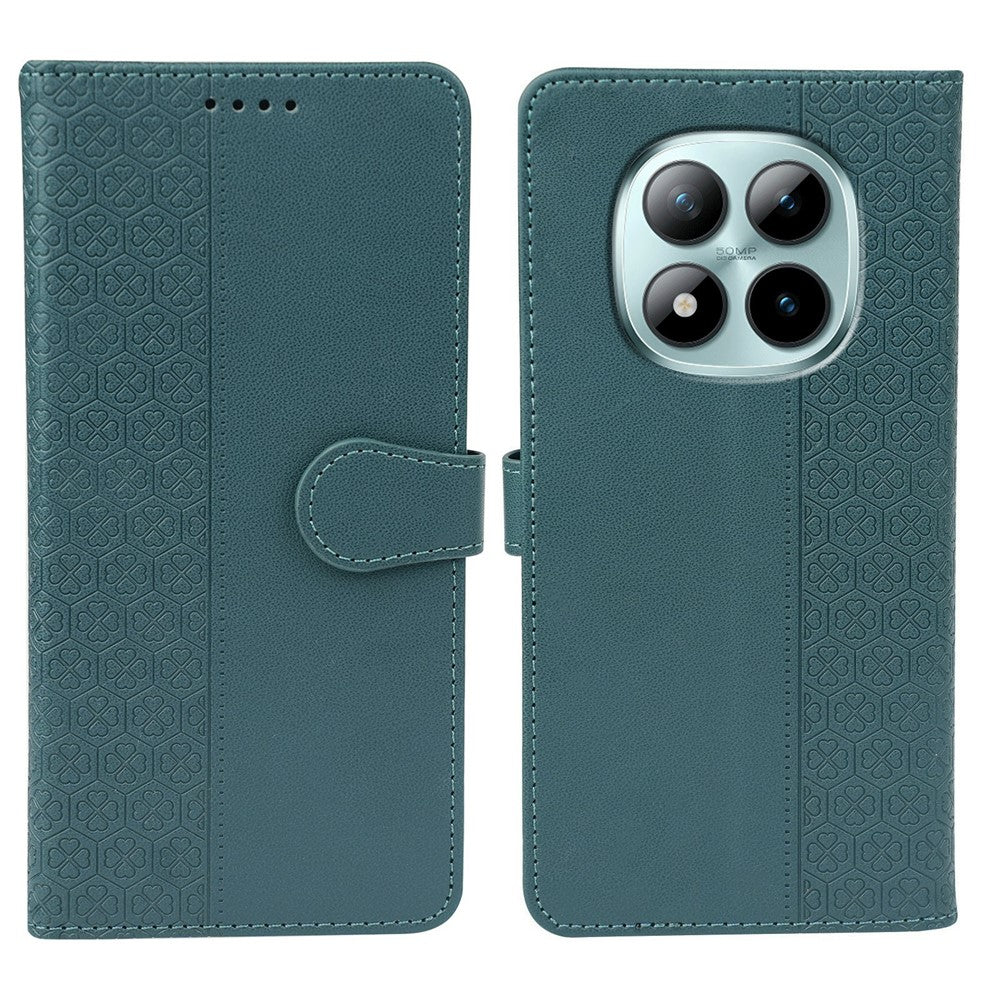 For Xiaomi Poco M8 Pro 5G / Redmi Note 15 Pro+ 5G (Global) Case Magnetic Clasp Four Leaf Clover Leather Phone Cover - Green